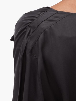 Bottega Veneta Belted Wide-lapel Silk-satin Dress - Black