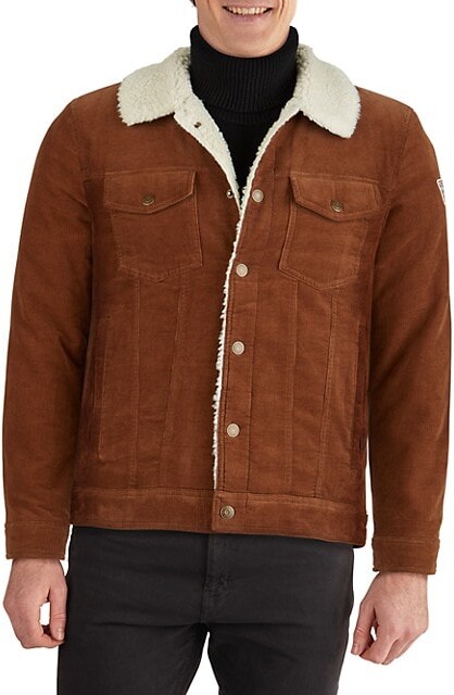 Guess Mens Corduroy Jacket with Sherpa Collar Jacket