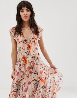 Dusty Daze maxi dress with ruffle detail in vintage floral