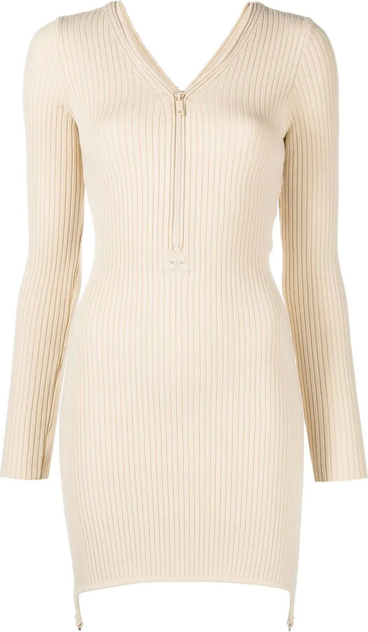 Courreges Ribbed-Knit Zip-Up Dress