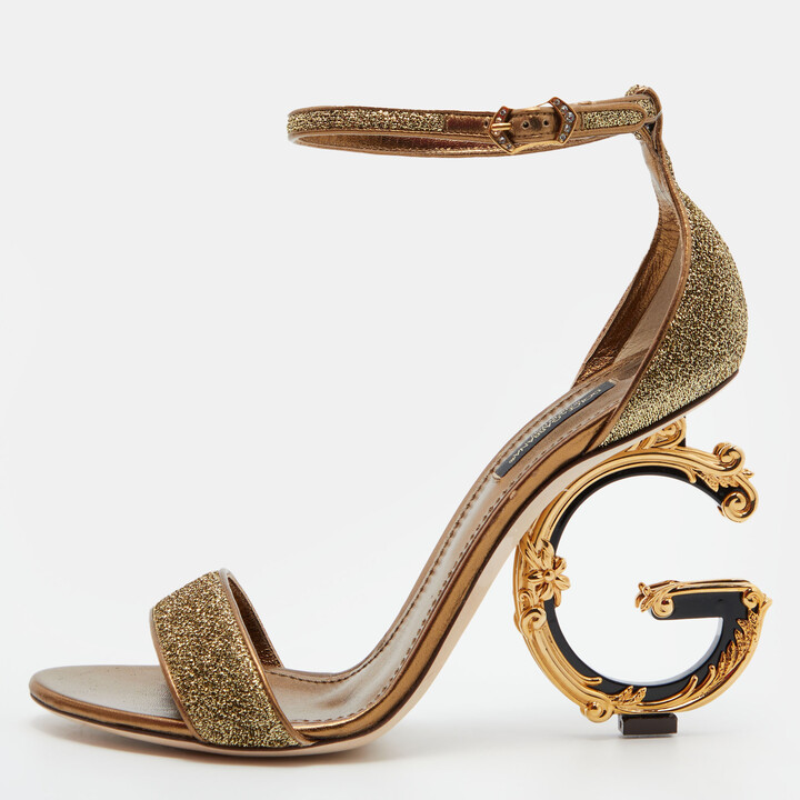 Dolce & Gabbana Gold Lurex Fabric Bette Sculpture Heel Open Toe Sandals  Size 39 - ShopStyle