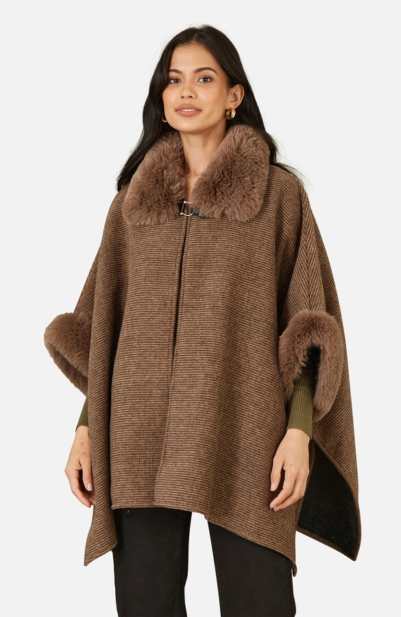 Yumi Luxe Fur Collared Cape Jacket