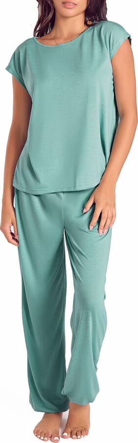 iCollection Soft Knit Cap Sleeve Top and Jogger PJ Set