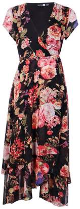 boohoo Mallory Chiffon Ruffle Floral Print Midi Dress
