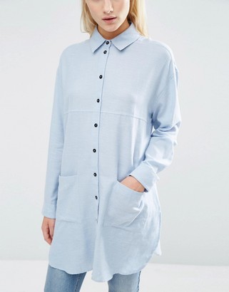 ASOS Longline Oversized Twill Shirt with Contrast Buttons