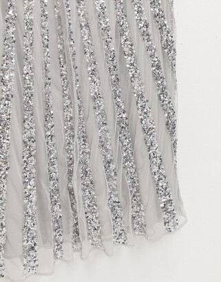 Maya plunge front all over embellished maxi dress in silver