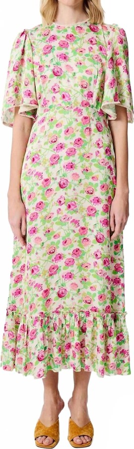 Manoush Rose Print Midi Dress In Pink