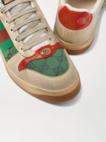Thumbnail for your product : Gucci Screener GG Webbing-Trimmed Distressed Leather and Printed Canvas Sneakers - Men - Neutrals - 8.5