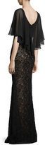 Thumbnail for your product : La Femme Lace Sweetheart Cape Gown, Black/Nude