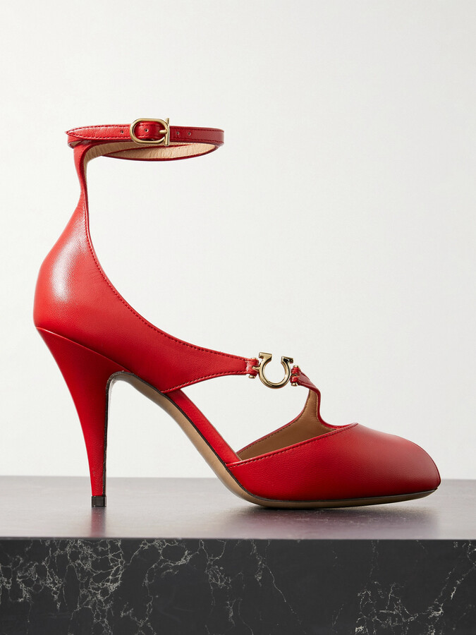 Ferragamo Molly Embellished Leather Pumps - Red