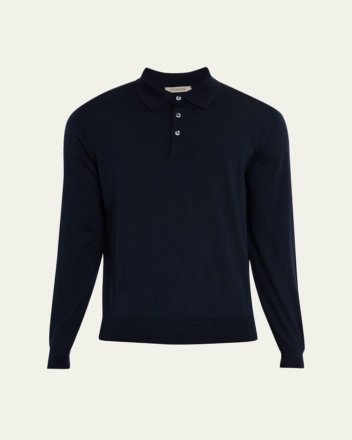 Fioroni Men's Fine Merino Wool Long-Sleeve Polo Shirt