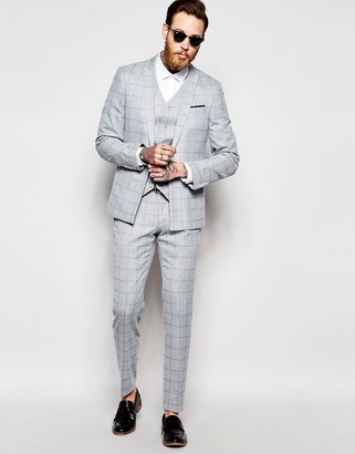ASOS Skinny Suit Jacket In Light Blue Check