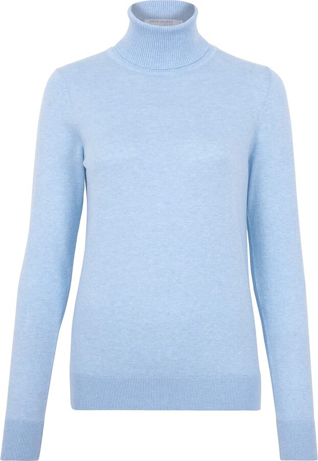 Paul James Knitwear Womens Pure Cotton Roll Neck Long Sleeve Jumper | Polo  Neck Sweater (Baby Blue - ShopStyle