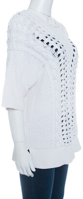 Thakoon Off White Chunky Perforated Knit Rib Trim Short Sleeve Top M