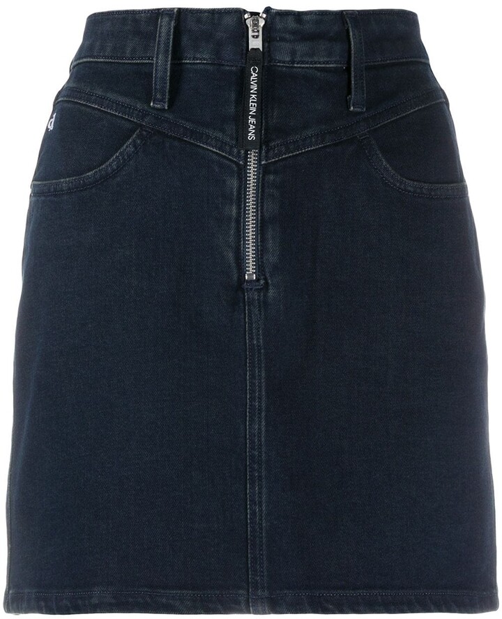 calvin klein red denim skirt