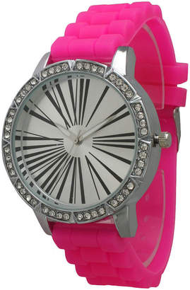 OLIVIA PRATT Olivia Pratt Womens Rhinestone Bezel Roman Numeral Dial Hot Pink Silicon Watch 20369Hot Pink