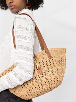 Basket style straw bag with logo Saint Laurent