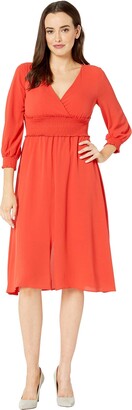 Adrianna Papell Women's Smocked Midi 3/4 Sleeve Dress