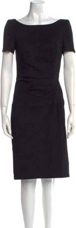 Talbot Runhof Sheath Dress Black Lace Trim Embellishment Short Sleeve with Bateau Neckline Exposed Zip Closure at Back