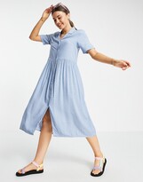 Thumbnail for your product : Monki Mattan midi shirt dress in blue spot print - MBLUE