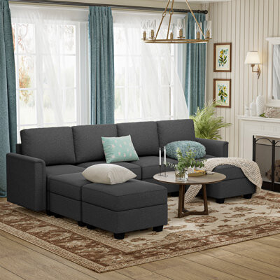 Red Barrel Studio Modular Sectional Sofa 4-Seat Sectional Couch With 3 Chaise Lounges Convertible U Shaped Sofa Couch With With Storage Comfy Modular Sofa Couch For