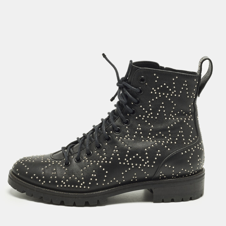 Jimmy Choo Cruz Size 39 Black Leather Studs Embellished Combat Boots