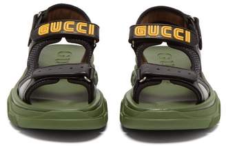 Gucci Logo-applique Leather And Mesh Sandals - Womens - Black Green