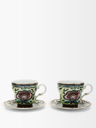 La DoubleJ X Ladurée Set Of Two Porcelain Cup And Saucer - Green Multi