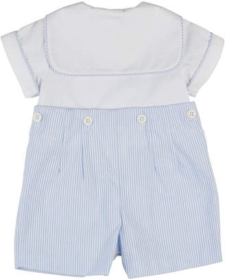 Florence Eiseman Ottoman Double-Breasted Sailor Shortall Set, Blue/White, Size 3-18 Months