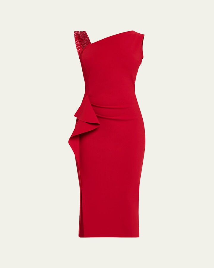 Chiara Boni La Petite Robe Asymmetric Rhinestone-Strap Bodycon Midi Dress