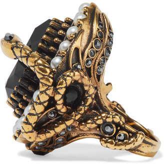 Alexander McQueen Gold-plated, Faux Pearl And Swarovski Crystal Ring