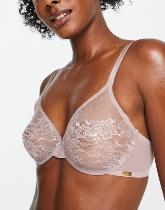 Lindex Fuller Bust Emelie Attract non padded lace plunge bra with sheer  insert in soft sage