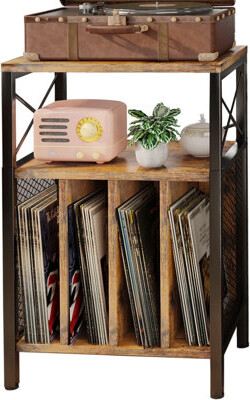 3-Tier Record Player Stand, Vinyl Record Storage Turntables For Vinyl Records, Record Player Table Holds Up To 200 Albums, Mid-Century Turntable Stand