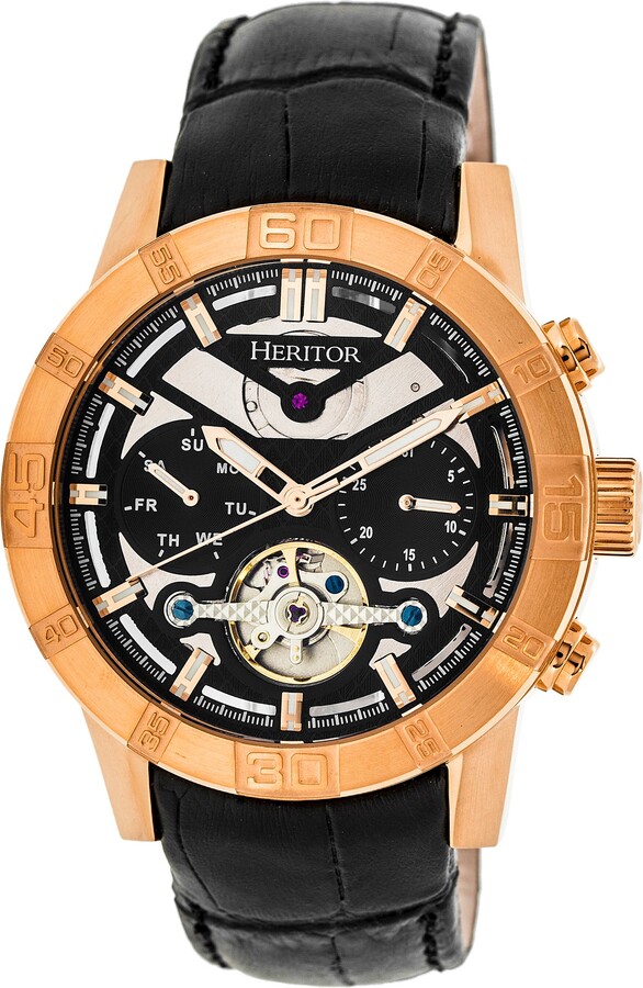 Heritor Automatic Hannibal Semi-Skeleton Leather-Band Watch