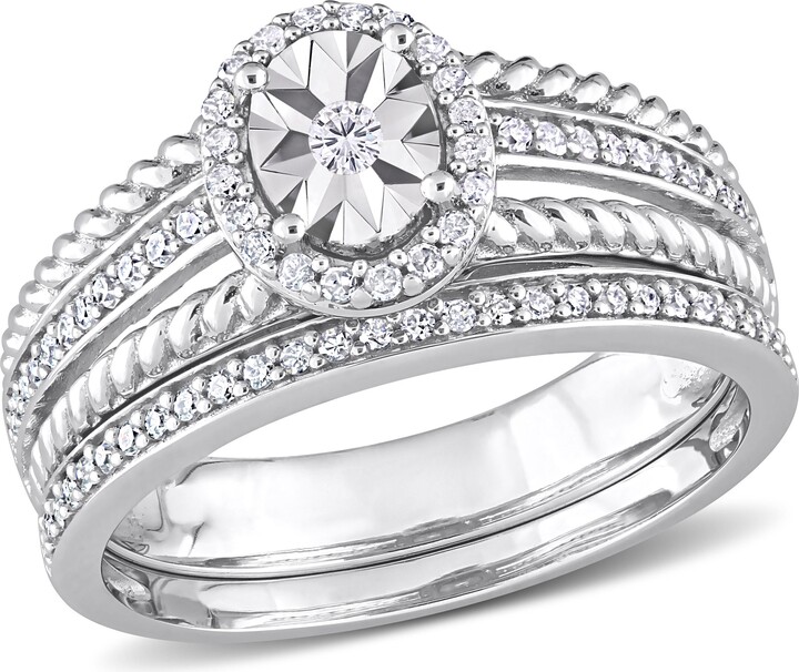 Mimi & Max 1/3ct TW Diamond Oval Bridal Ring Set Sterling Silver