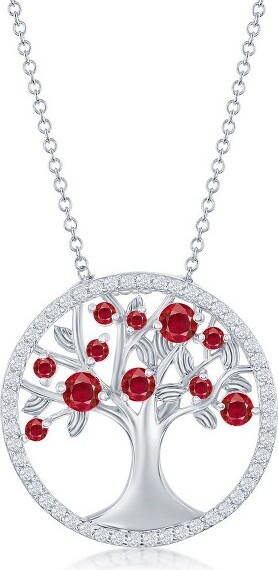 Bella Silver BellaSilverSterlingSilver'January'BirthstoneTreeofLifeNecklace-GarnetCZ-Red-16+2Inch
