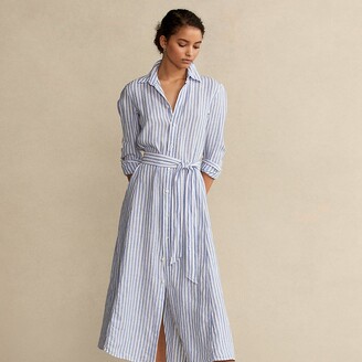 Ralph Lauren Striped Linen Shirtdress - Size 12 - ShopStyle Day Dresses