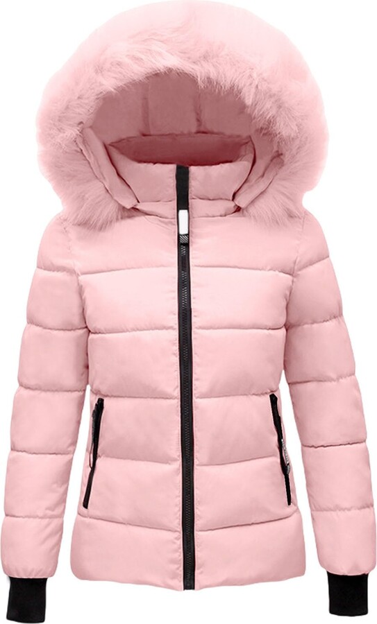 Amazon Womens Pink Parka Coat Pink Fur Hooded Jacket