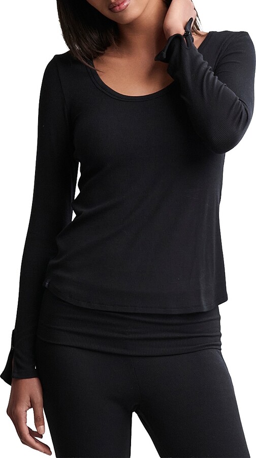 Barefoot Dreams Women's Ultra Soft Ribbed Long-Sleeve T-Shirt - Black - Size Large