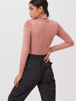 Thumbnail for your product : boohoo Roll Neck Top With Structure Shoulder - Rose