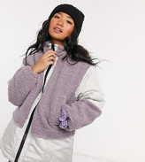 Thumbnail for your product : ASOS Petite ASOS DESIGN petite patched fleece oversized jacket