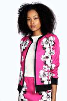 Thumbnail for your product : boohoo Ira Scuba Floral Print Bomber Jacket