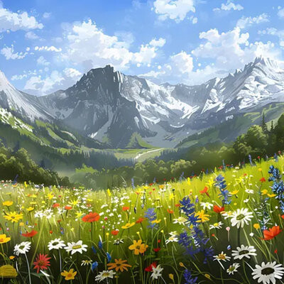 Red Barrel Studio Alpine Wildflower Meadow & Snowy Mountain Landscape Wall Mural