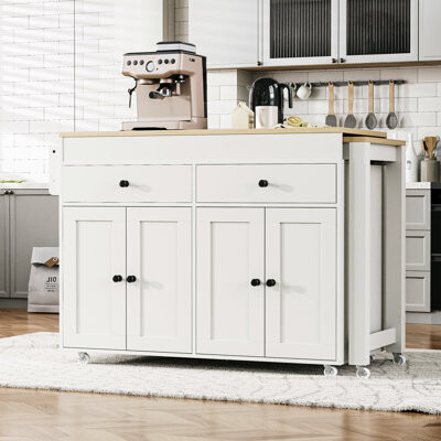 74.5" Rolling Kitchen Island Cart With Extendable Dining Table, 4-Door Cabinet, 2 Drawers & Spice Rack - Grey