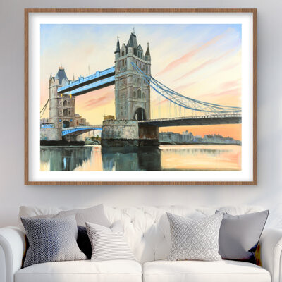 Lark Manor Sunset on London Bridge - Framed Matted Print for Home Decor