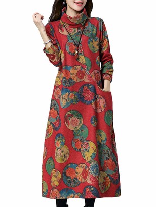 MRULIC Womens Autumn and Winter Dress Womens Large Size Dress S-5XL Womens Casual Fashion Bohemian Print Seven-Quarter Sleeve Mini Dress