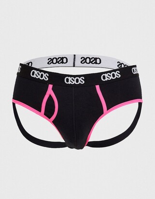 ASOS Design DESIGN jock strap in black with contrast neon pink binding with branded waistband