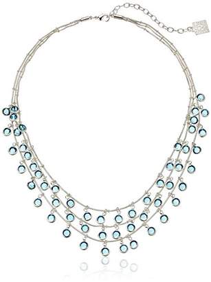 Anne Klein Silver-Tone 3 Shaky Rows with Blue Stones Necklace of Length 46cm