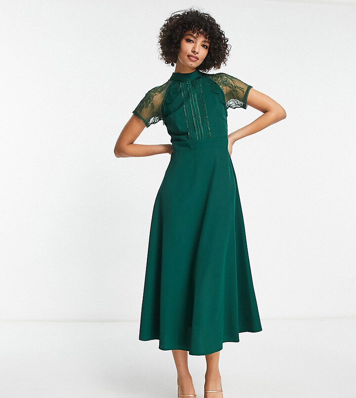 Liquorish Tall a line midi dress in emerald - ShopStyle