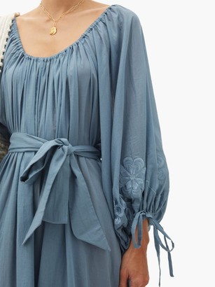 Innika Choo Frida Burds Embroidered Cotton Mini Dress - Blue